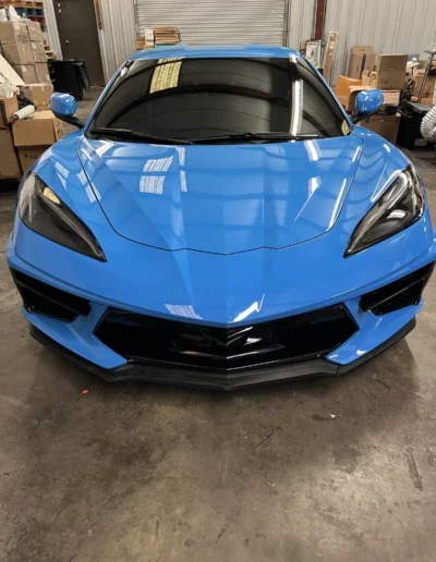 Blue Chevrolet Corvette C8 after detailing and ceramic coating